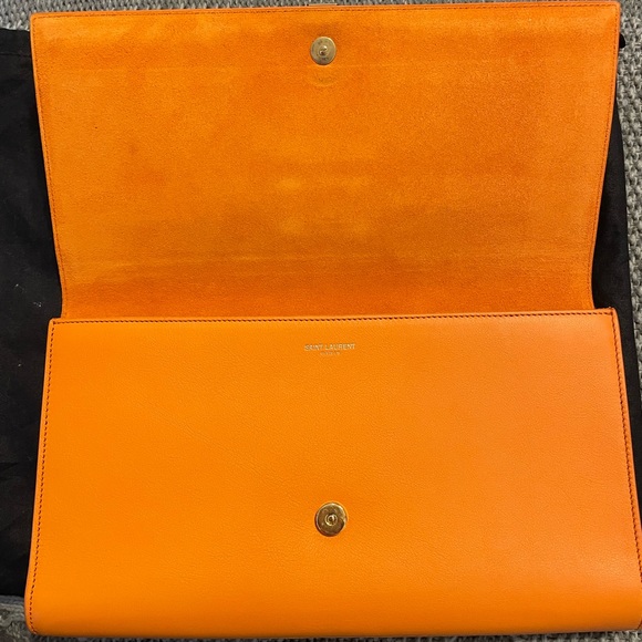 Yves Saint Laurent Classic Y Ligne Clutch Orange w/ Gold - Picture 6 of 13